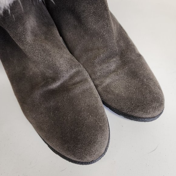 Aquatalia Womens 8 Genuine Fur Taupe Suede Fold Over Wedge Heel Back Zip Boots - Picture 14 of 15